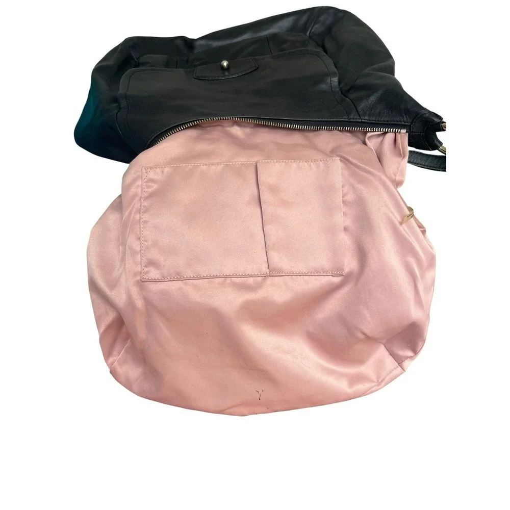 Coach F22309 Kristin Black Leather Pink Satin Liner Hobo Shoulder Bag Flip Lock